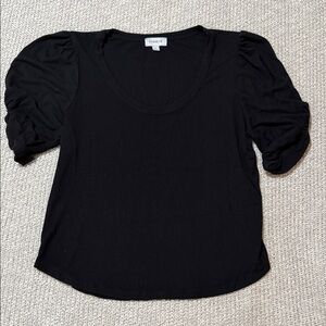 Evereve Black Puff Sleeve Scoop Neck Top